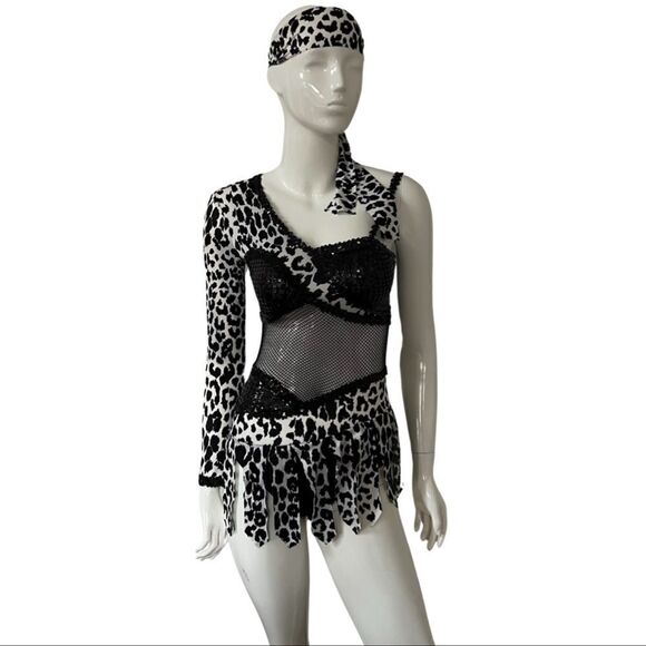Custom Vintage 90s Wild Leopard Fringe Figure Skating Dancewear Pageant Costume - Picture 1 of 7